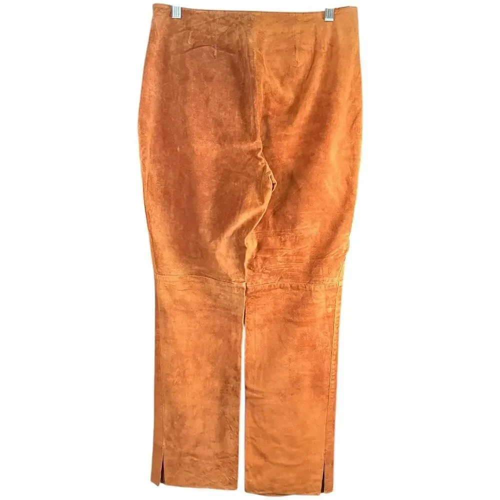 Kay Unger New York Camel Brown Straight Leg Western 100% Sueded Leather Size 10